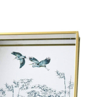 Mirrored Glass Tray in Gold with Oriental Heron Design