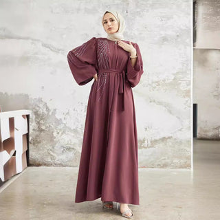 Beaded Bell - sleeved Long modest maxi Dress - Hstrends