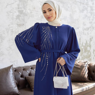 Beaded Bell - sleeved Long modest maxi Dress - Hstrends