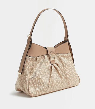 Beige River island monogram print jacquard slouch bag - Hstrends