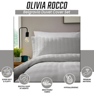 Belgravia Grey Microfibre Duvet Cover Set with Pillowcases Soft Easy Care Modern Quilt Bedding Bed Linen Set by OLIVIA ROCCO
