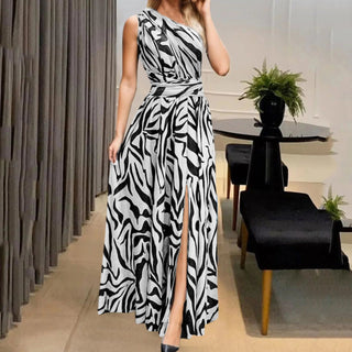 Bellezze zebra print one shoulder Martina Dress - Hstrends