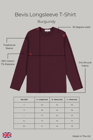 Bevis Long Sleeve Cotton T-shirt - Burgundy - Hstrends