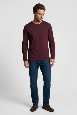 Bevis Long Sleeve Cotton T-shirt - Burgundy - Hstrends