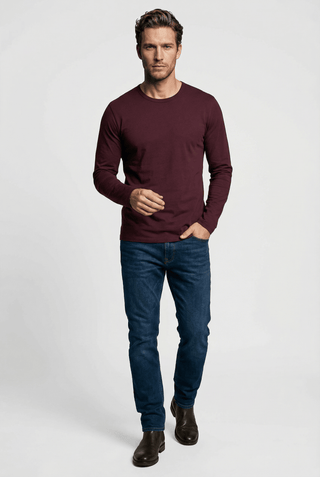 Bevis Long Sleeve Cotton T-shirt - Burgundy - Hstrends
