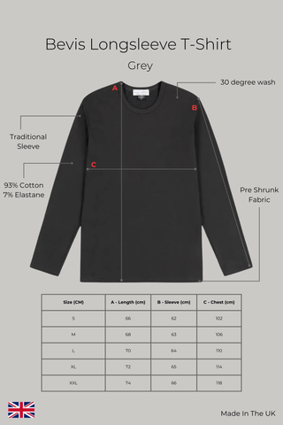 Bevis Long Sleeve Cotton T-shirt - Grey - Hstrends