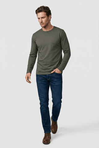 Bevis Long Sleeve Cotton T-shirt - Olive - Hstrends