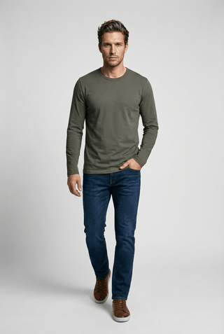 Bevis Long Sleeve Cotton T-shirt - Olive - Hstrends