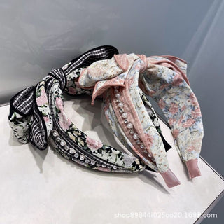 Big Bow Wide Floral jewels Headband - Hstrends