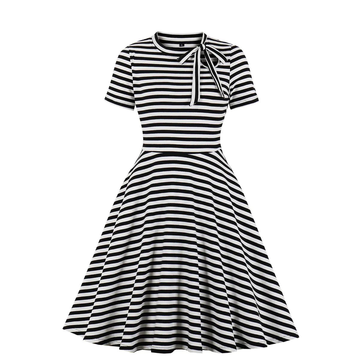 Black and white Striped A-Line Dress for Women Hstrends Black and white Striped A-Line Dress for Women Hstrends
