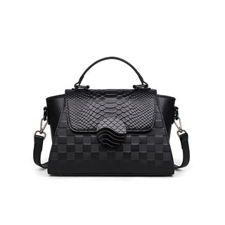 Black Genuine Leather croc effect Shoulder Crossbody Handbag - Hstrends
