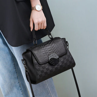 Black Genuine Leather croc effect Shoulder Crossbody Handbag - Hstrends