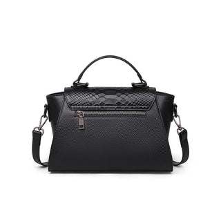 Black Genuine Leather croc effect Shoulder Crossbody Handbag - Hstrends