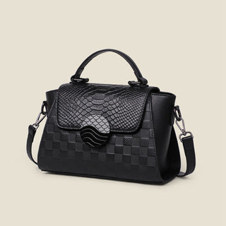 Black Genuine Leather croc effect Shoulder Crossbody Handbag - Hstrends