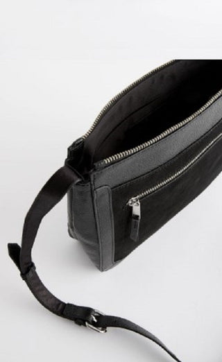 Black Leather Pocket cross body Messenger Bag - Hstrends