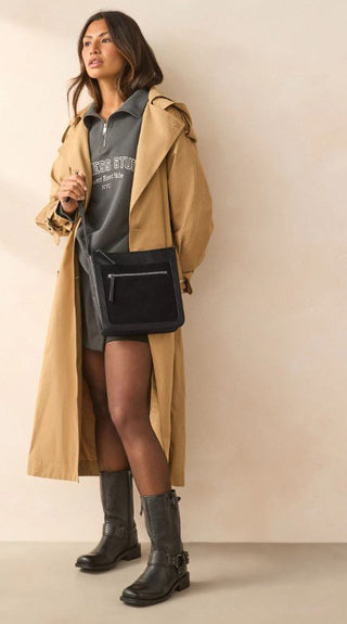 Black Leather Pocket cross body Messenger Bag - Hstrends