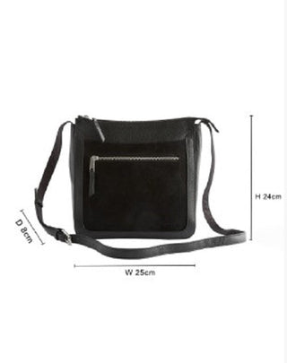 Black Leather Pocket cross body Messenger Bag - Hstrends