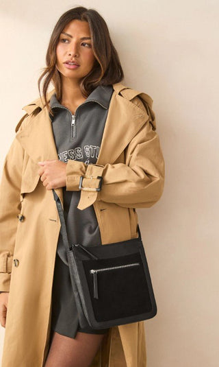 Black Leather Pocket cross body Messenger Bag - Hstrends