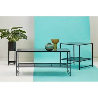 Black Powder Coated Metal Coffee Table with Open Storage Mesh Shelf, Acero - Hstrends