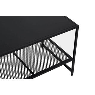 Black Powder Coated Metal Coffee Table with Open Storage Mesh Shelf, Acero - Hstrends
