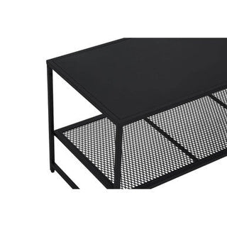 Black Powder Coated Metal Coffee Table with Open Storage Mesh Shelf, Acero - Hstrends