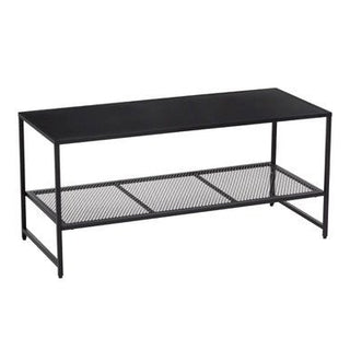 Black Powder Coated Metal Coffee Table with Open Storage Mesh Shelf, Acero - Hstrends