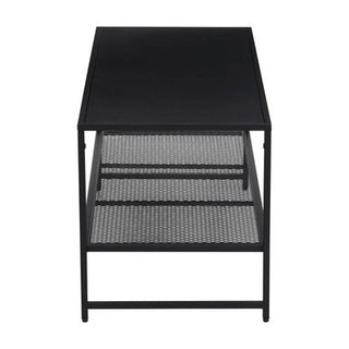 Black Powder Coated Metal Coffee Table with Open Storage Mesh Shelf, Acero - Hstrends