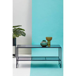 Black Powder Coated Metal Coffee Table with Open Storage Mesh Shelf, Acero - Hstrends