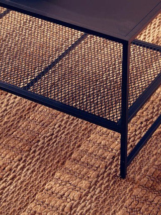 Black Powder Coated Metal Coffee Table with Open Storage Mesh Shelf, Acero - Hstrends