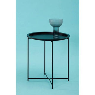 Black Powder Coated Metal Round Side Table with Intersecting Cross Base, Acero - Hstrends