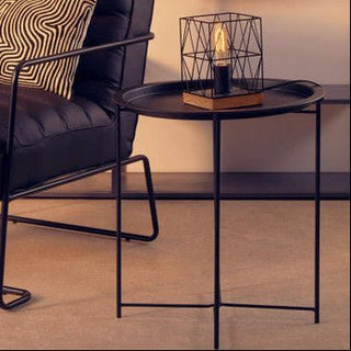 Black Powder Coated Metal Round Side Table with Intersecting Cross Base, Acero - Hstrends