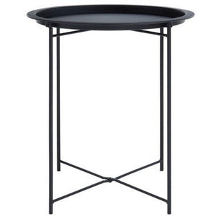 Black Powder Coated Metal Round Side Table with Intersecting Cross Base, Acero - Hstrends