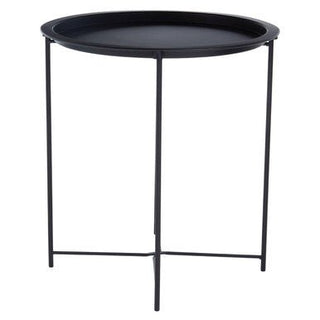 Black Powder Coated Metal Round Side Table with Intersecting Cross Base, Acero - Hstrends
