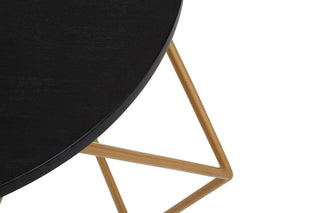 Black Round Marble Top Coffee Table with Matte Gold Finish Geometric Metal Frame, Varana - Hstrends
