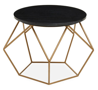 Black Round Marble Top Coffee Table with Matte Gold Finish Geometric Metal Frame, Varana - Hstrends