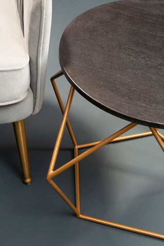 Black Round Marble Top Coffee Table with Matte Gold Finish Geometric Metal Frame, Varana - Hstrends