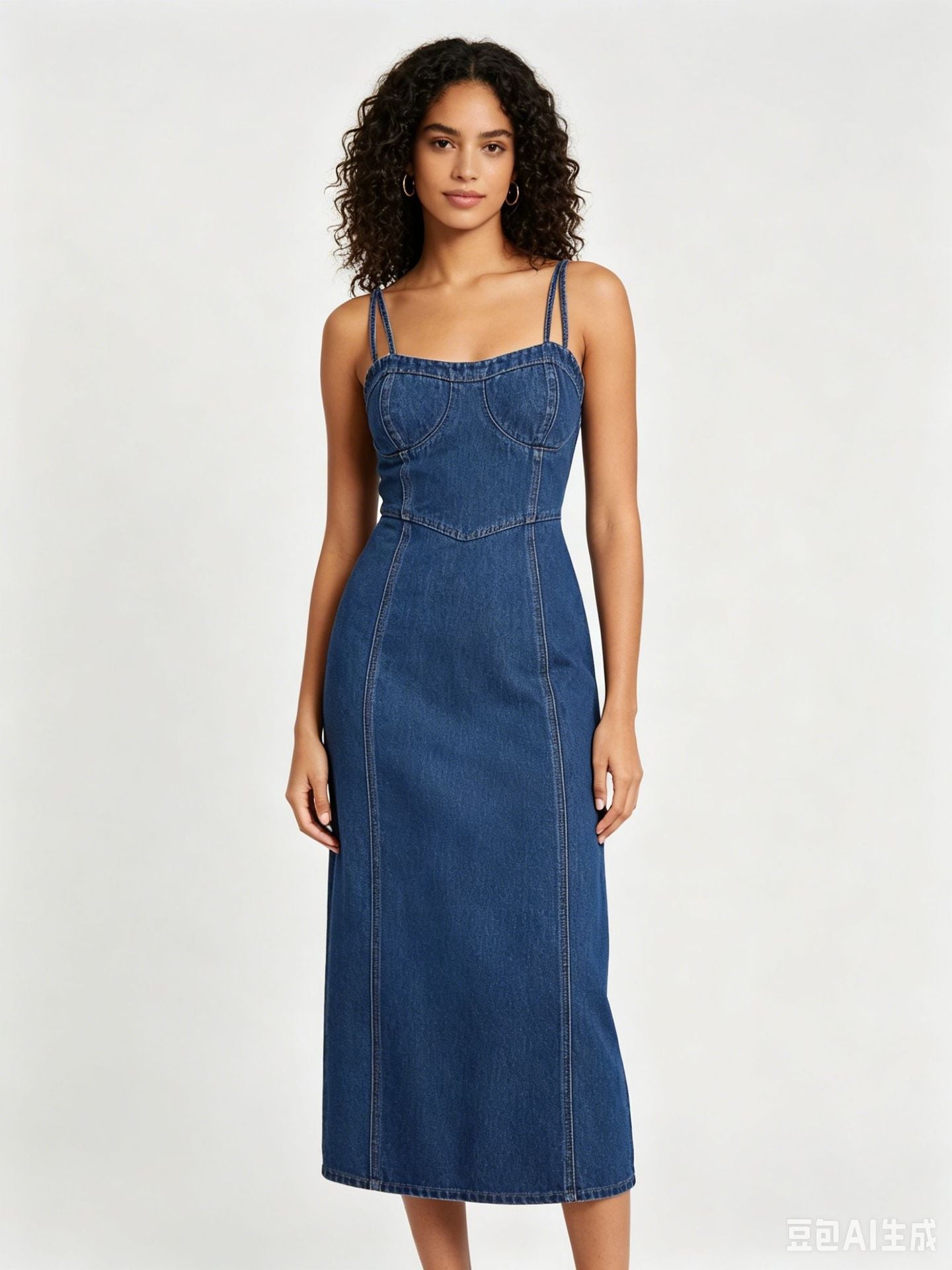 Blue Thin Washed Casual Denim Suspender Midi Dress – Hstrends