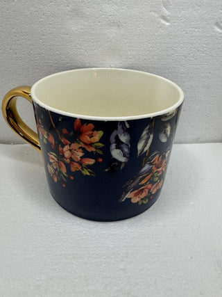 Straight Sided Mug with Gold Handle - Garden Blooms Blue