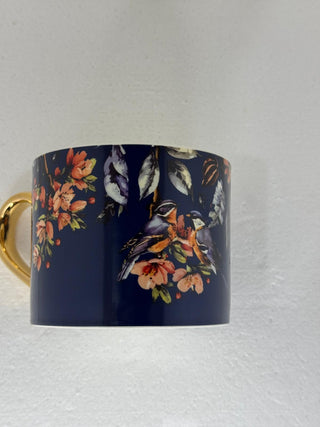 Straight Sided Mug with Gold Handle - Garden Blooms Blue