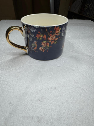 Straight Sided Mug with Gold Handle - Garden Blooms Blue