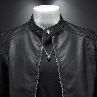 Men Stand Collar Spring Autumn Slim Pu Leather Jacket