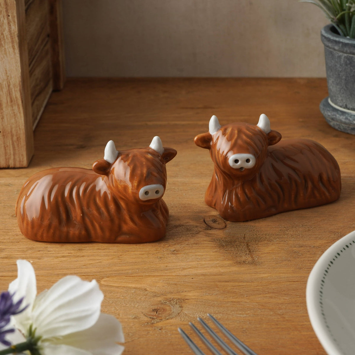Bramble Farm Highland Cow Salt & Pepper Shakers In Gift Box - Hstrends