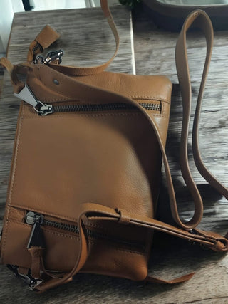 Brown Leather zip cross body bag - Hstrends