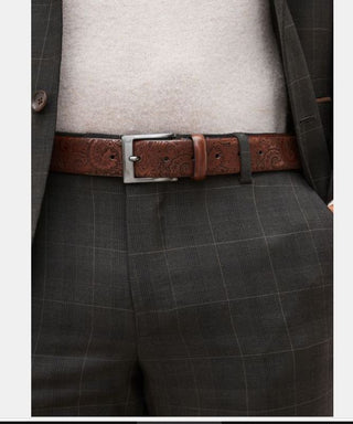 Brown paisley patterned Italian leather belt - Hstrends