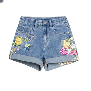 Flower Embroidery Denim Shorts