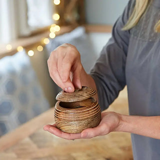 Handmade Carved Mango Wood Bowl with Lid - Premium Bowls from Paper High - Just £10.95! Shop now at hstrends