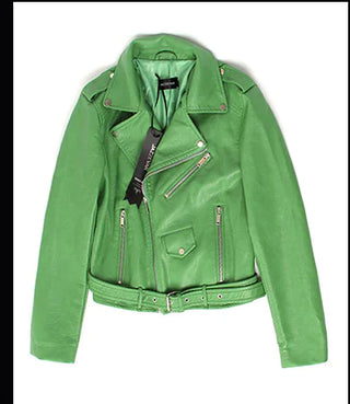 Green leather jacket on a white background