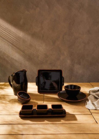 Calisto Terracotta Set Of 3 Dip Bowls With Tray In Black - Hstrends