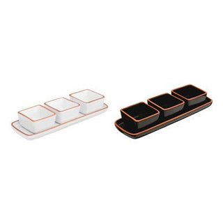 Calisto Terracotta Set Of 3 Dip Bowls With Tray In Black - Hstrends
