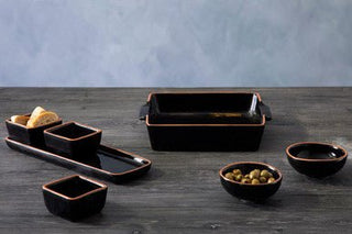 Calisto Terracotta Set Of 3 Dip Bowls With Tray In Black - Hstrends